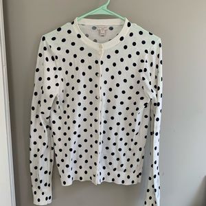 J crew white and navy blue polka dot cardigan